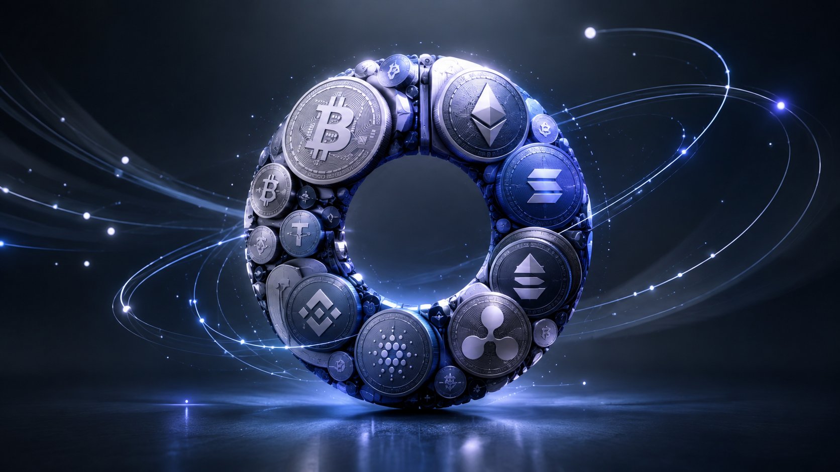 Donut chart made of assorted crypto coins